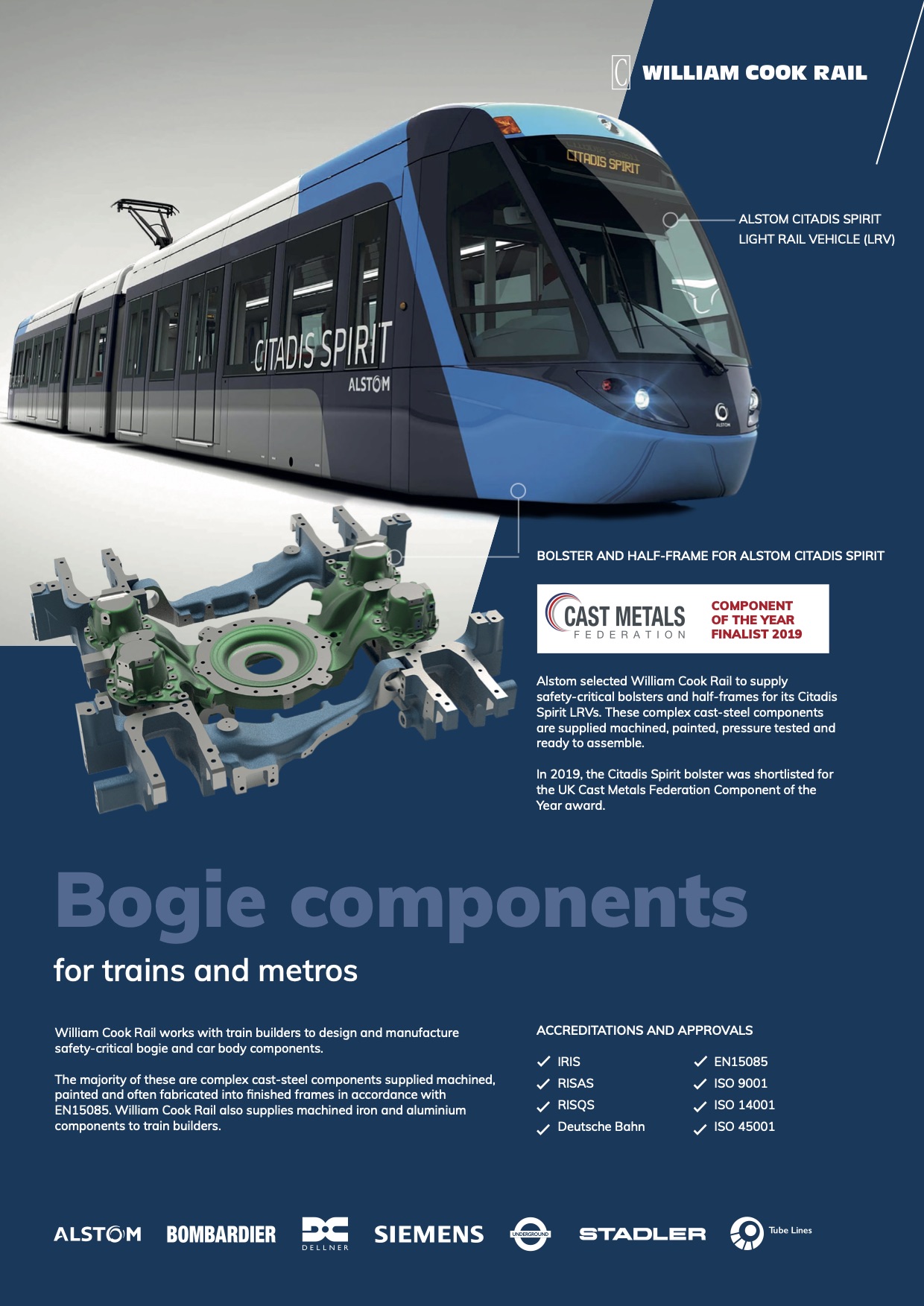 Bogie components for trains and metros